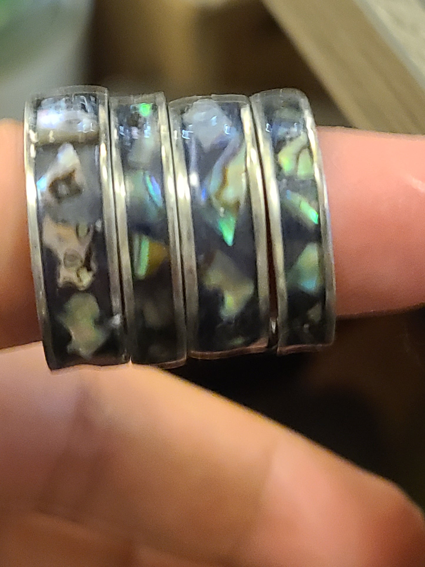 Blue Green Abalone Open Ring