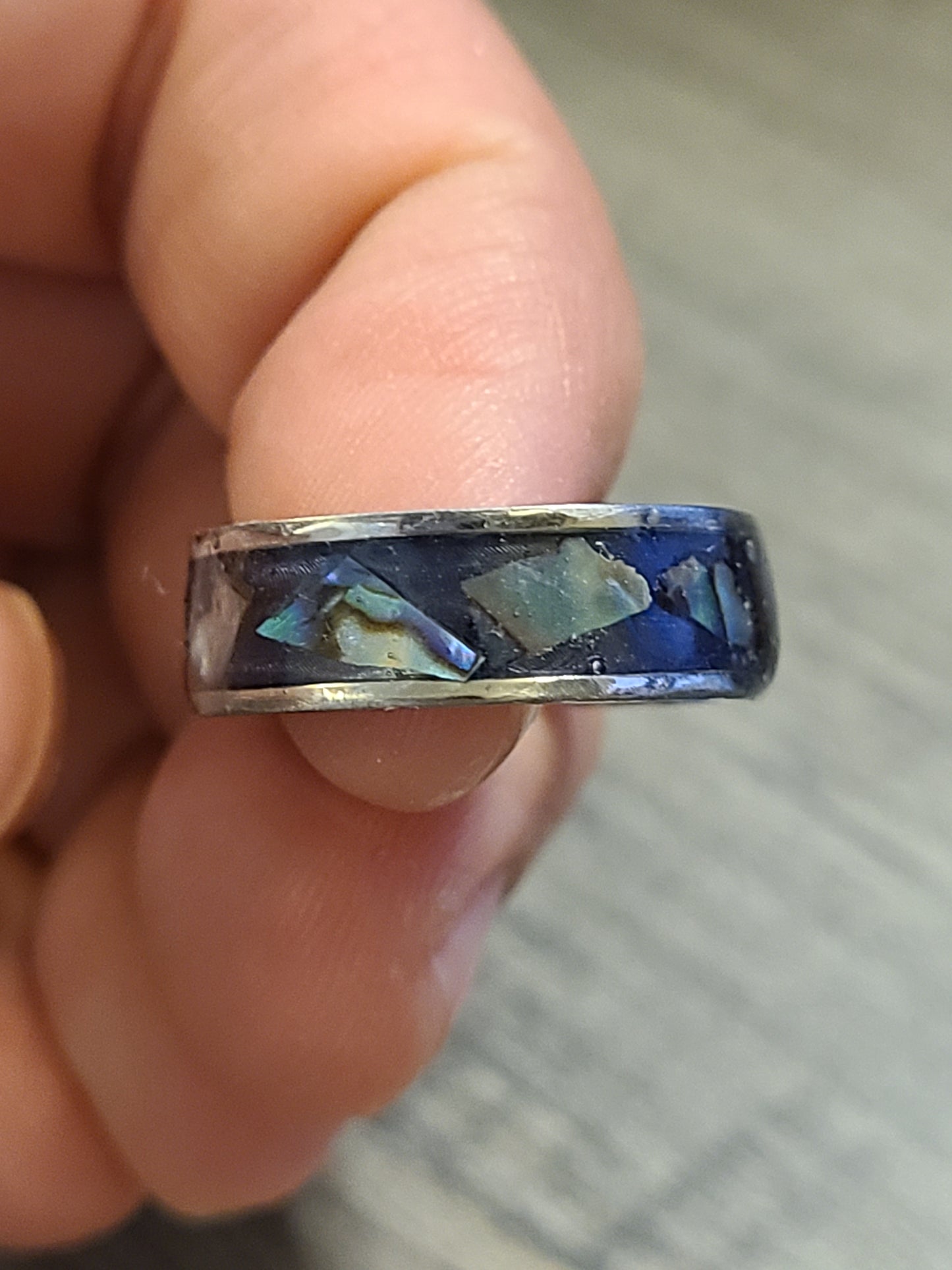 Blue Green Abalone Open Ring