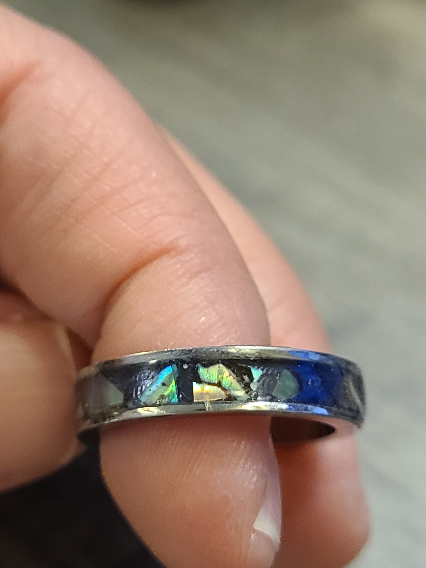 Blue Green Abalone Open Ring