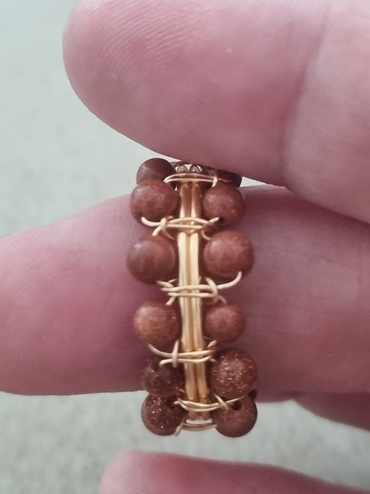 Braided Golden Sandstone/Goldstone - Size 7 Adjustable