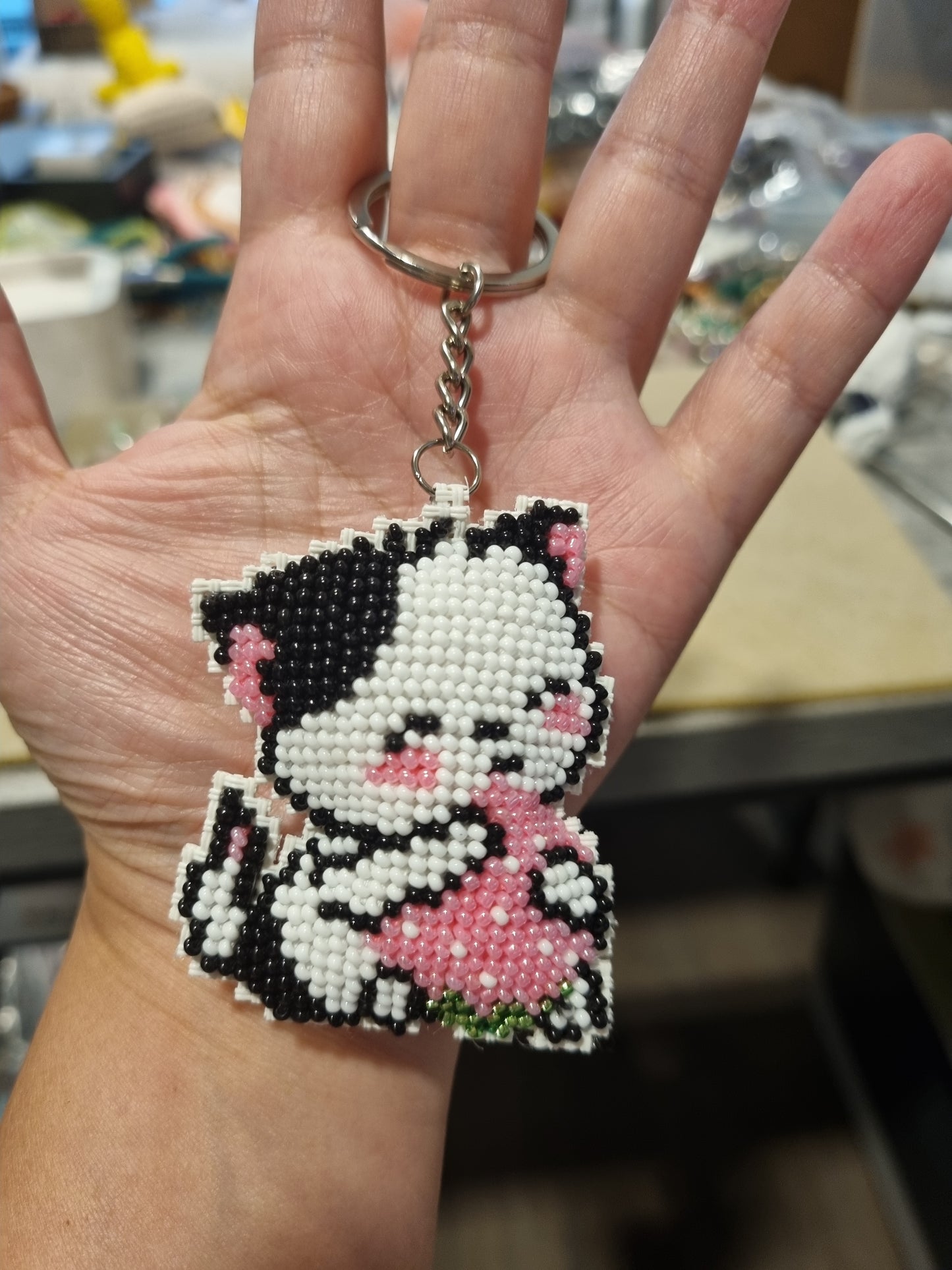 Beaded Kitty Bag Charm Keychains