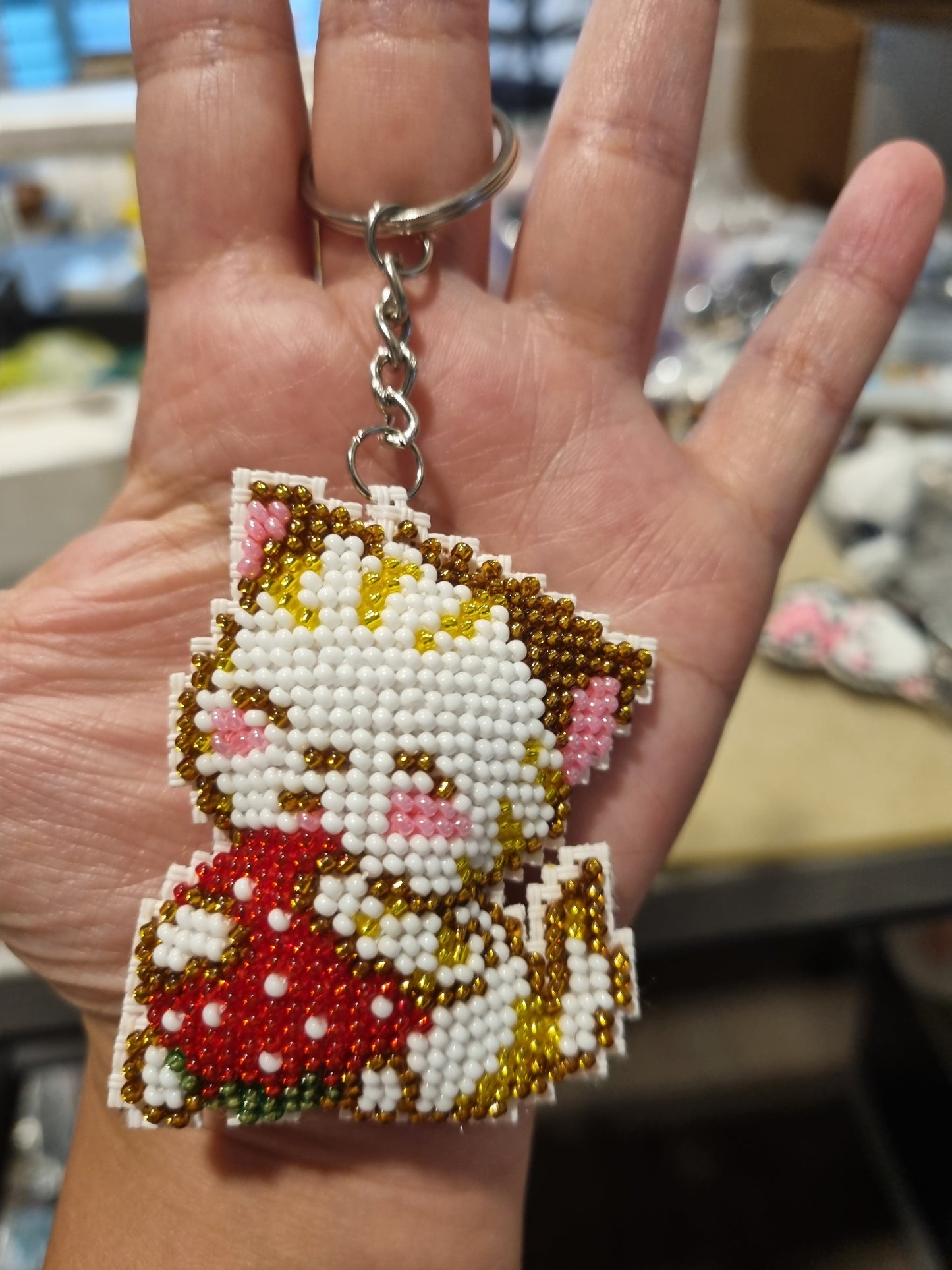 Beaded Kitty Bag Charm Keychains