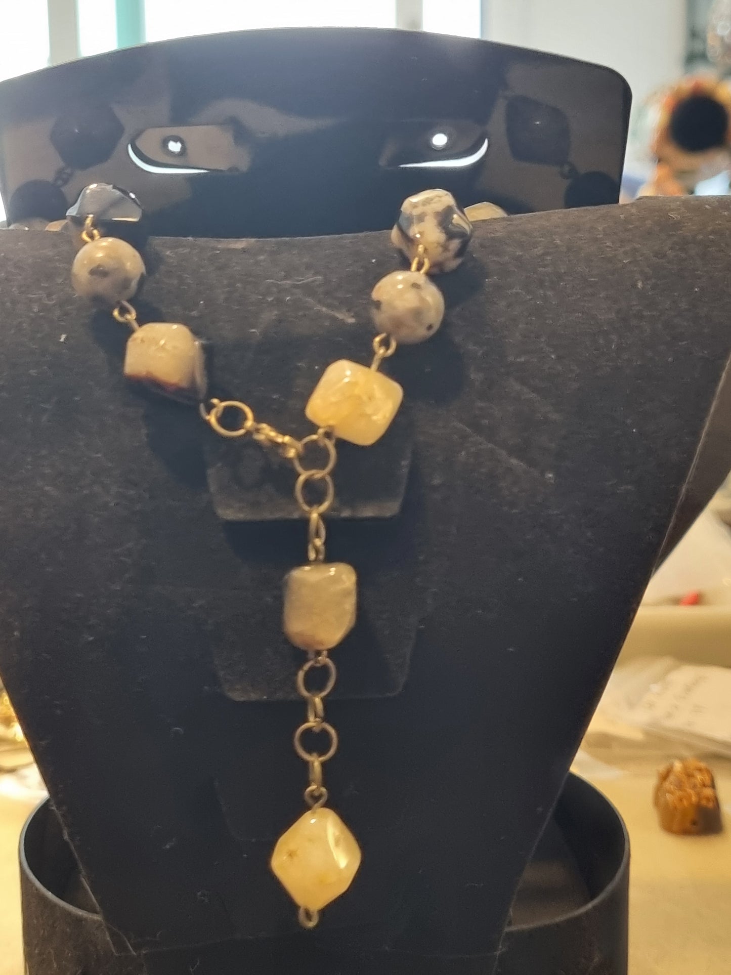 Onyx and Larvikite Butterfly Necklace