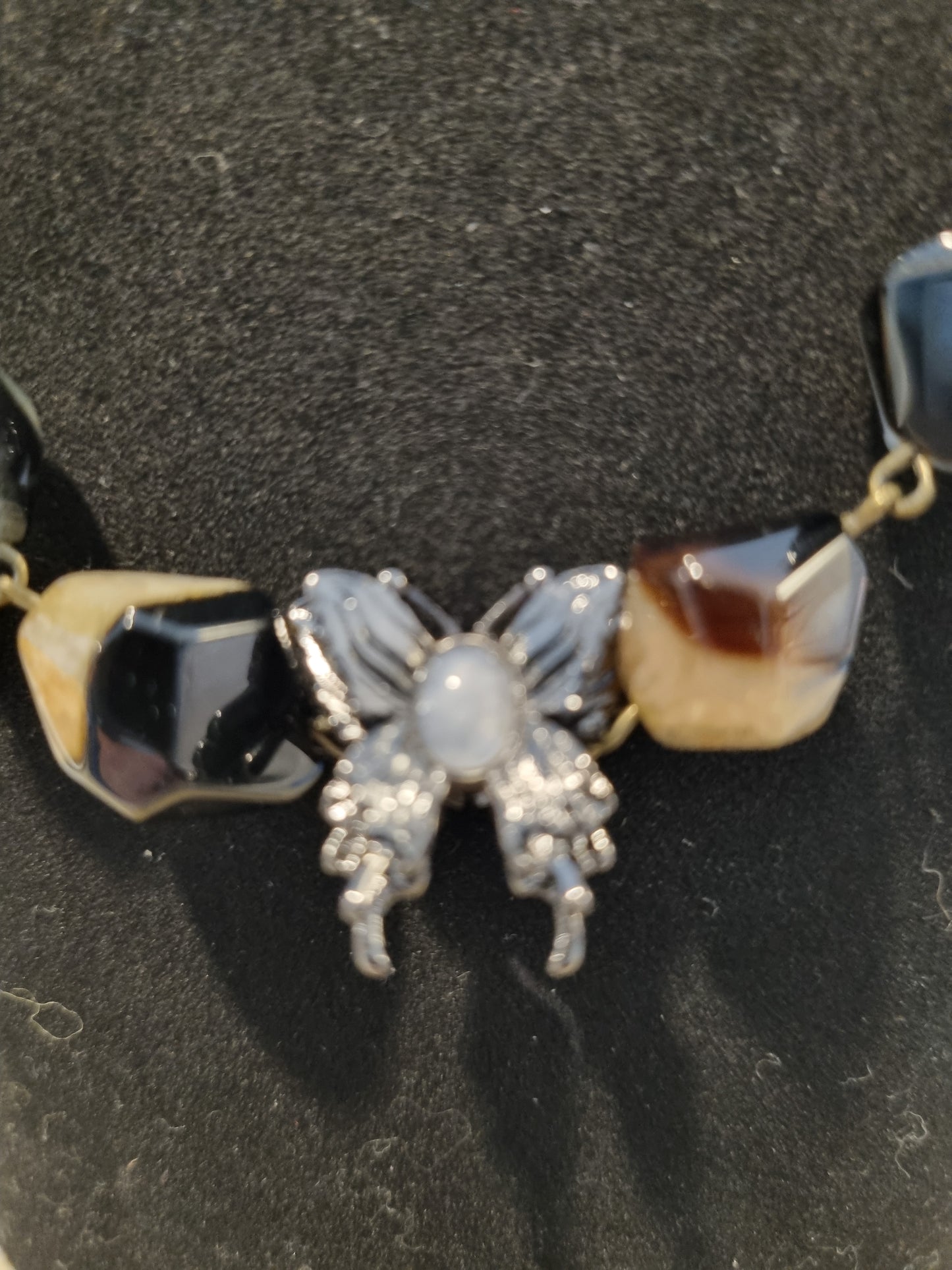 Onyx and Larvikite Butterfly Necklace