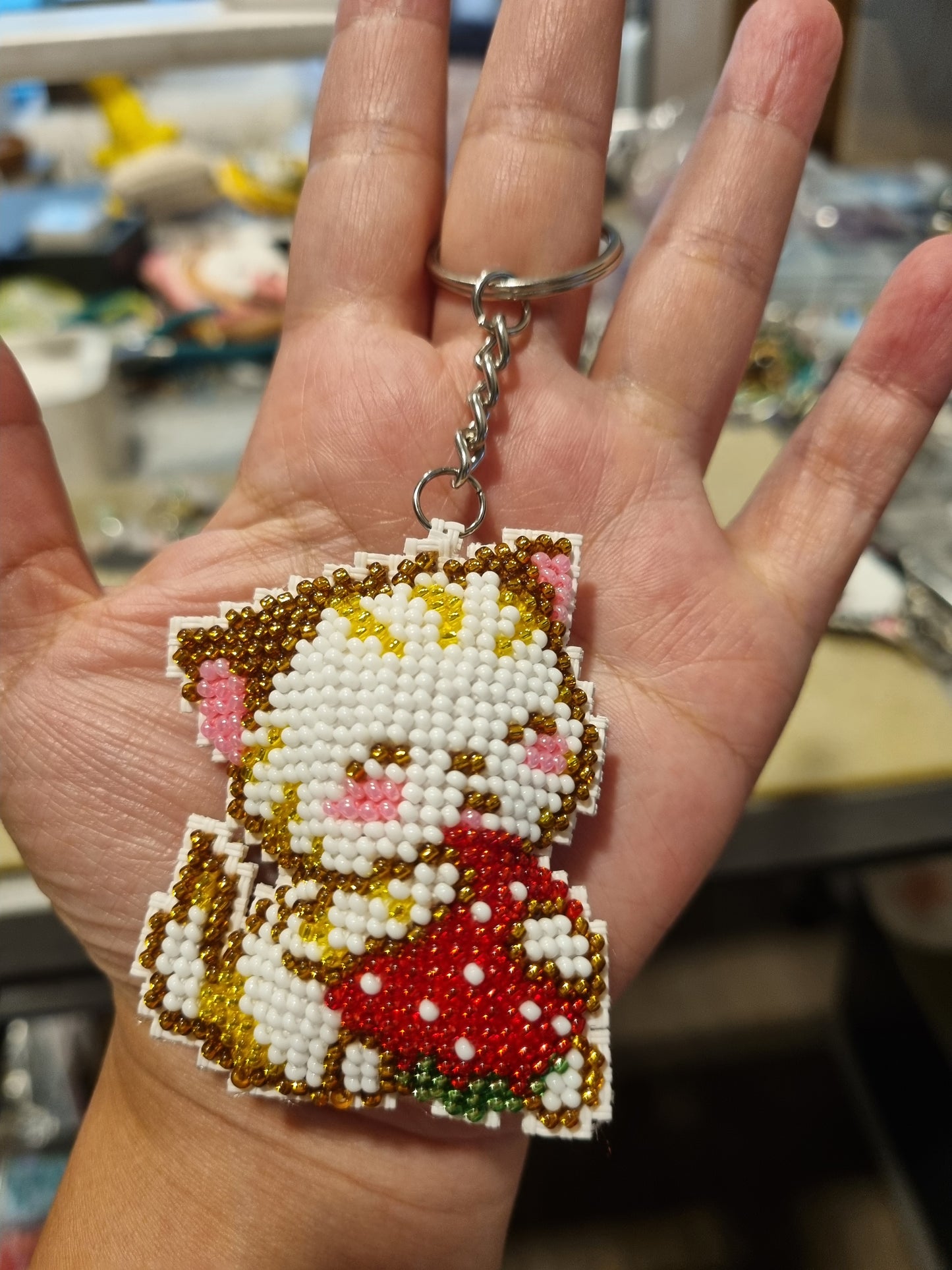 Beaded Kitty Bag Charm Keychains