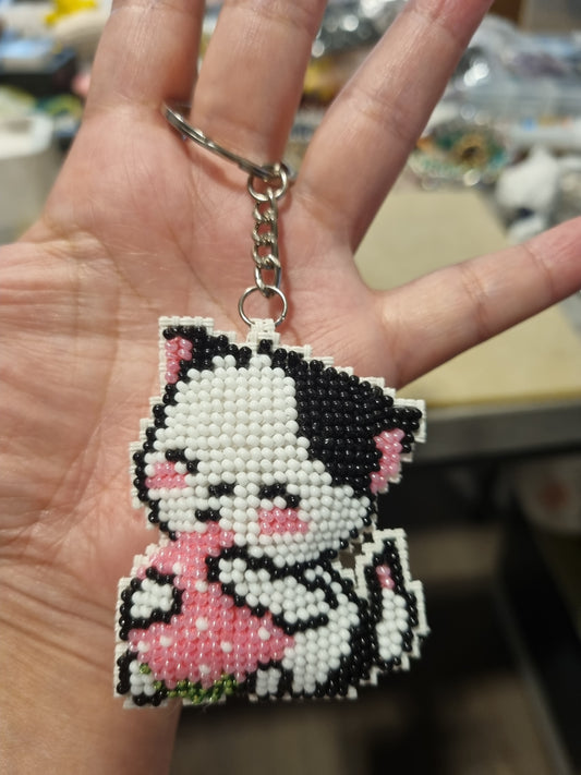 Beaded Kitty Bag Charm Keychains