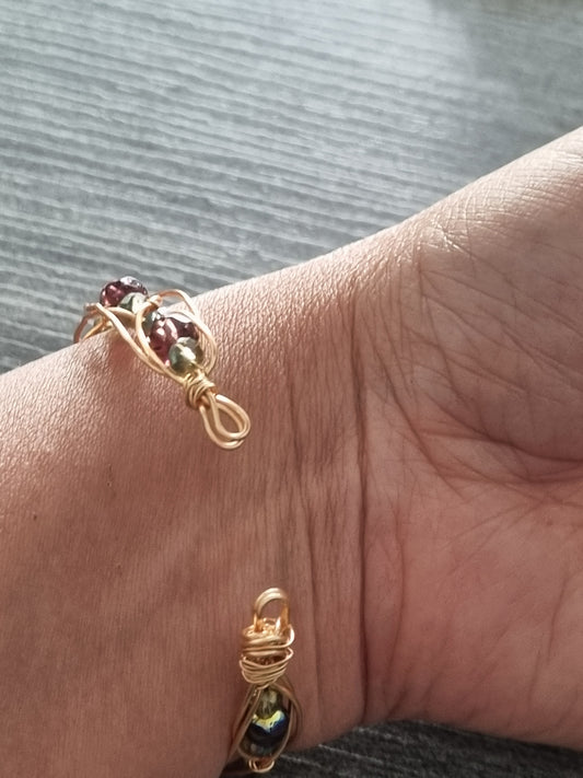 Purple and Green Glass Bead Bangle