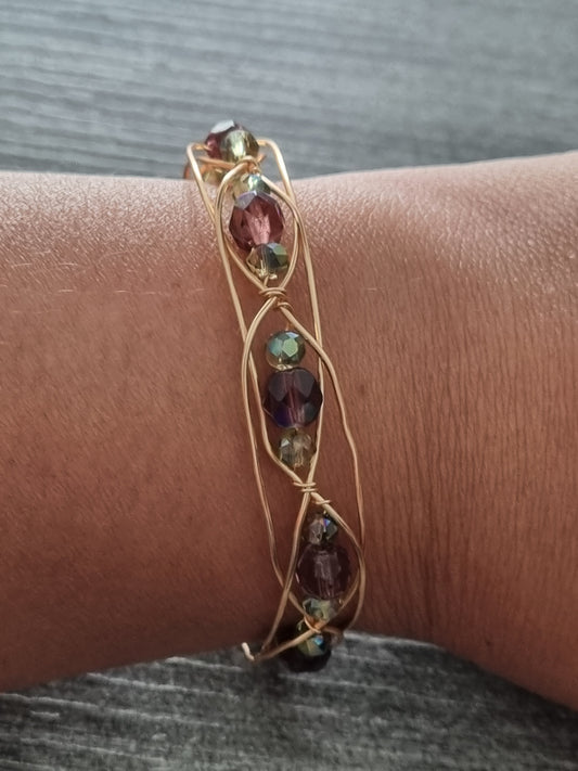 Purple and Green Glass Bead Bangle