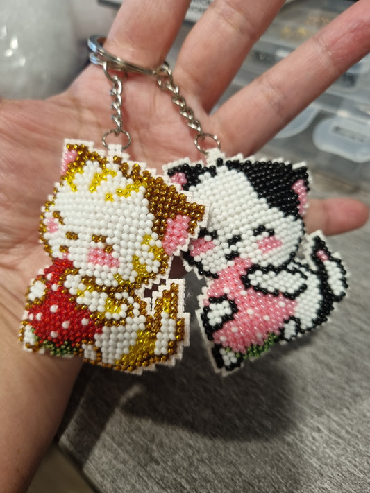 Beaded Kitty Bag Charm Keychains
