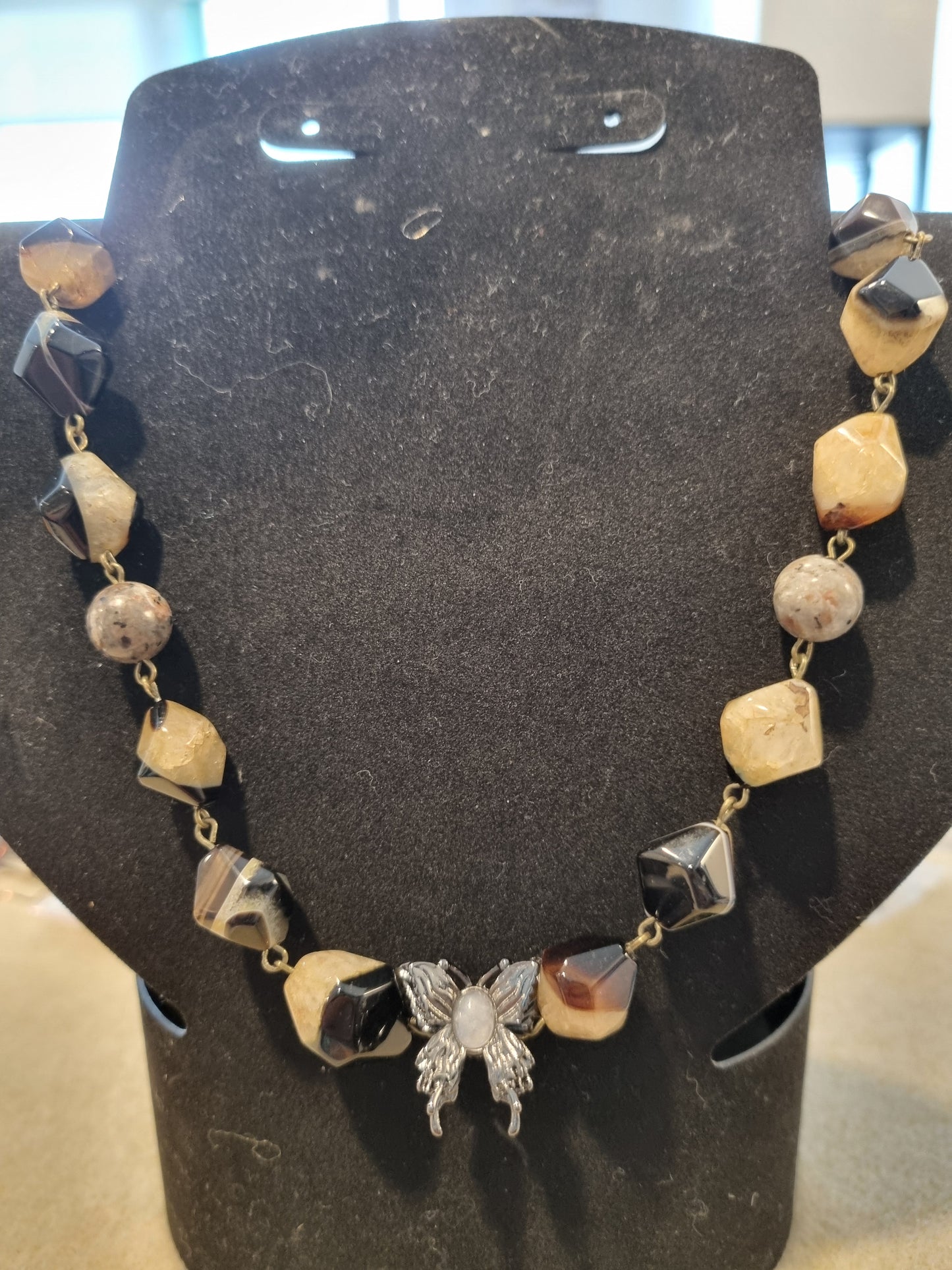 Onyx and Larvikite Butterfly Necklace