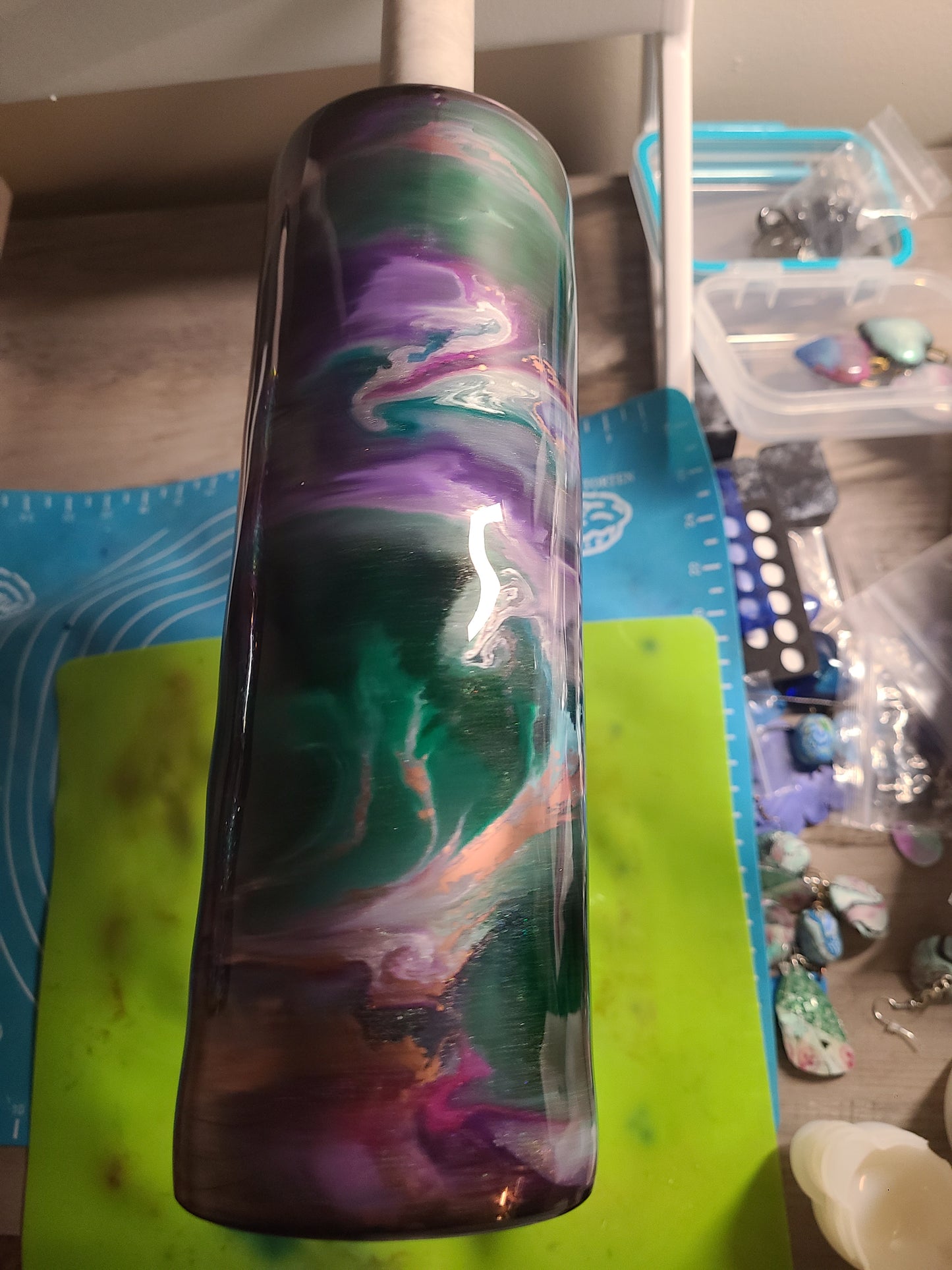 Green, Purple and Gold - Ink Swirl