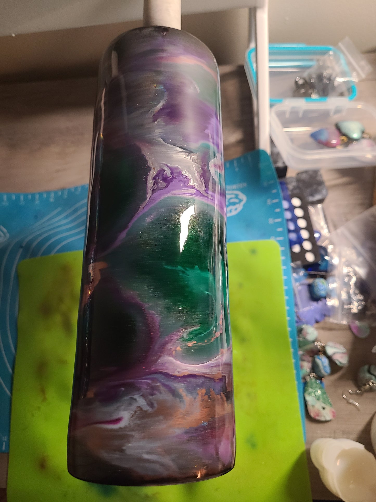 Green, Purple and Gold - Ink Swirl