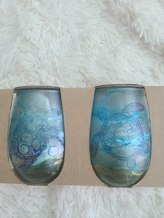 Beach Turtle Wine Glasses - Set of 2