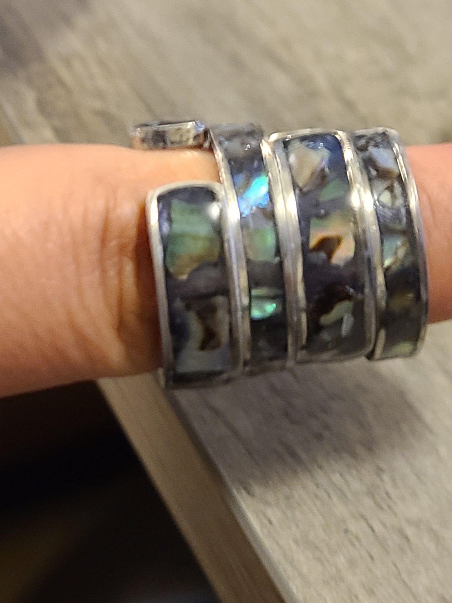 Blue Green Abalone Open Ring