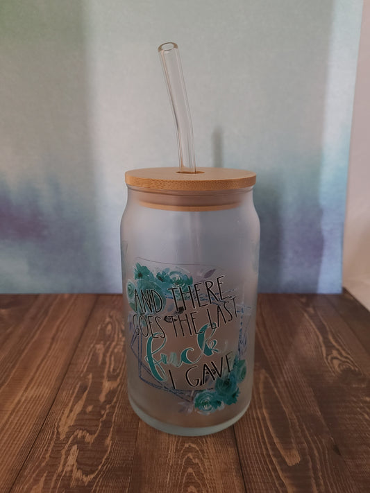 Last Fuck - 16 Oz Glass Beer Can w/Lid and Glass Straw