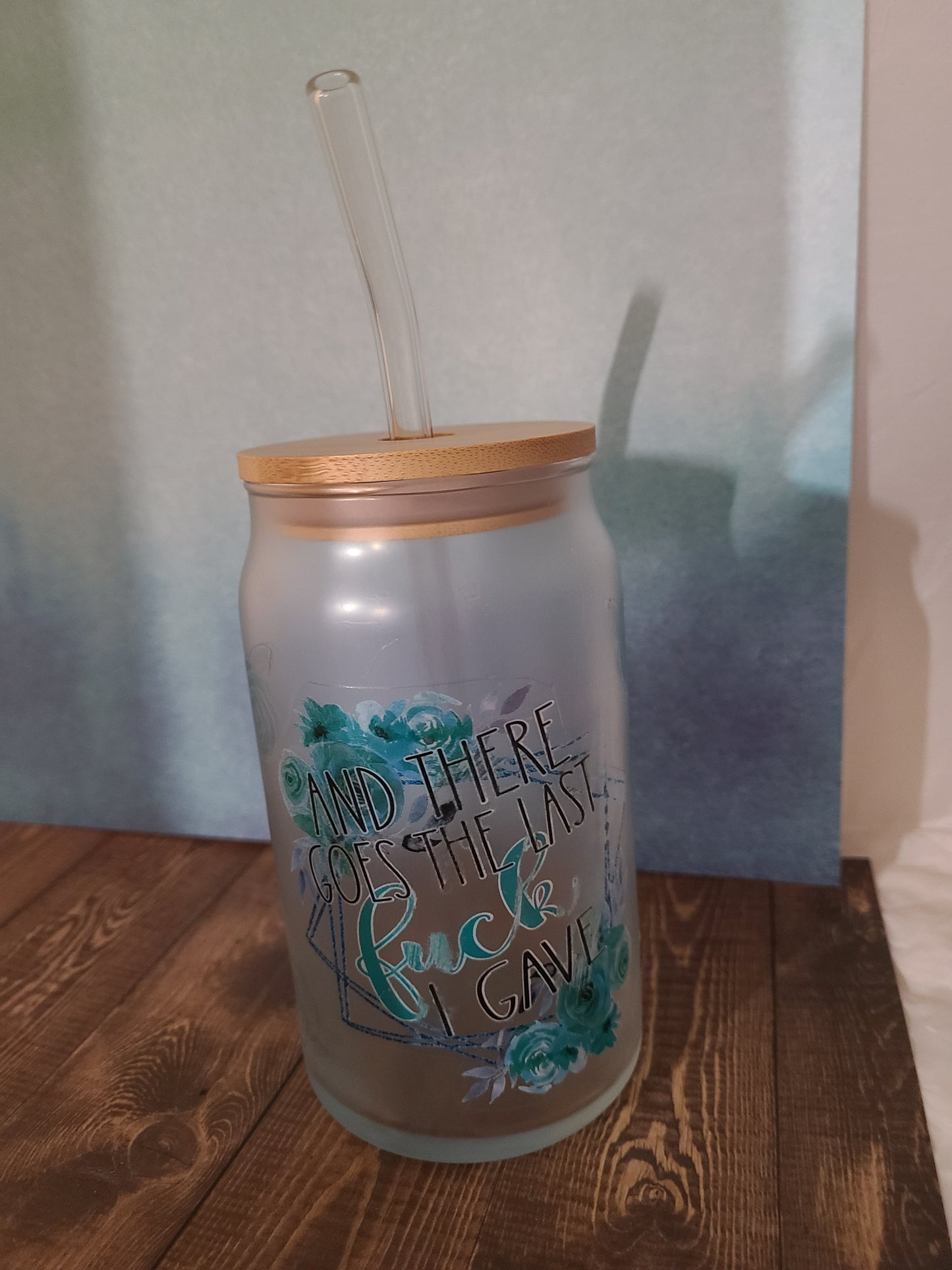 Last Fuck - 16 Oz Glass Beer Can w/Lid and Glass Straw