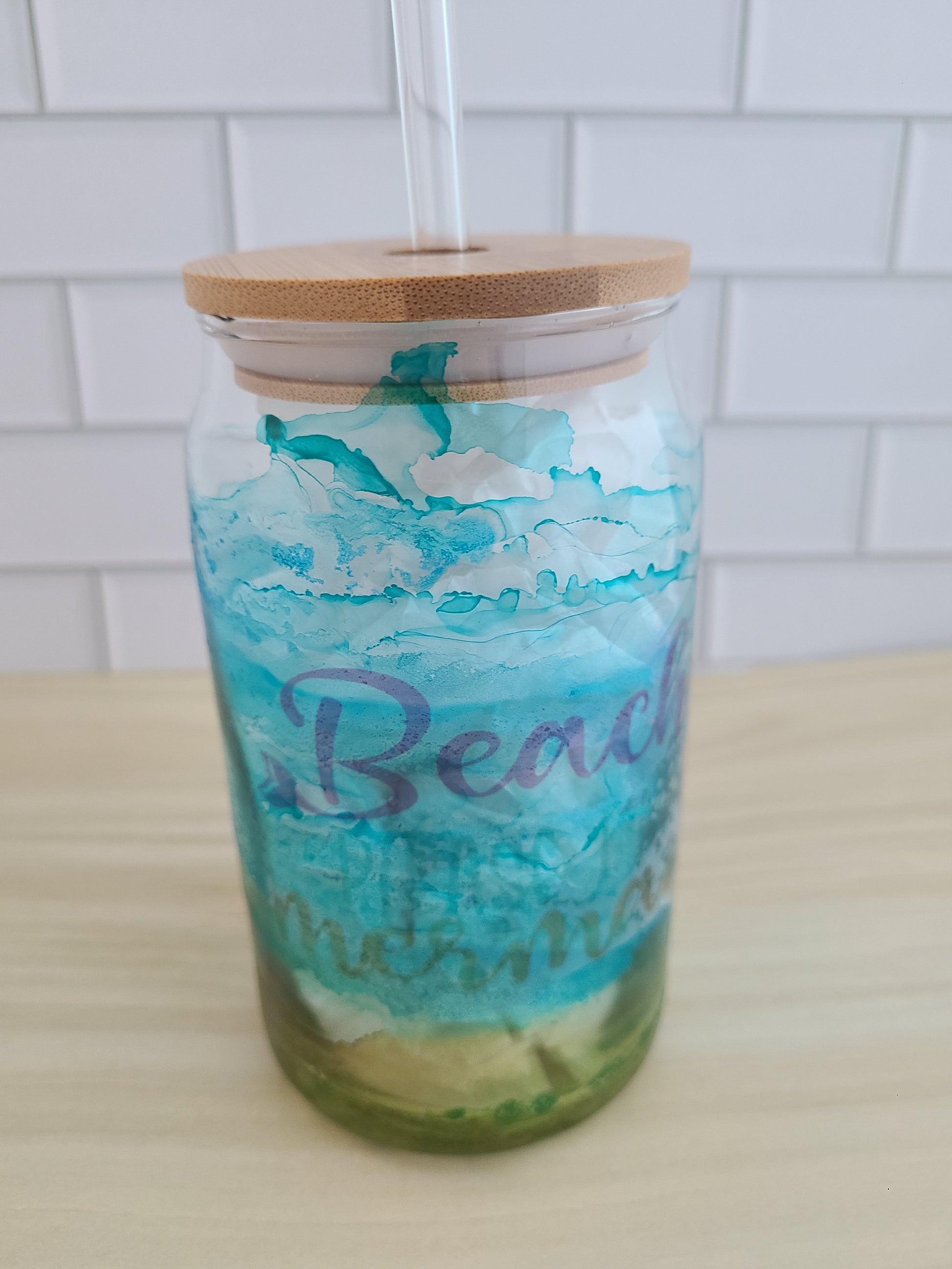 Beach Please Mermaid - 16 Oz Glass Beer Can w/Lid and Glass Straw –  whalescraftingtherapy