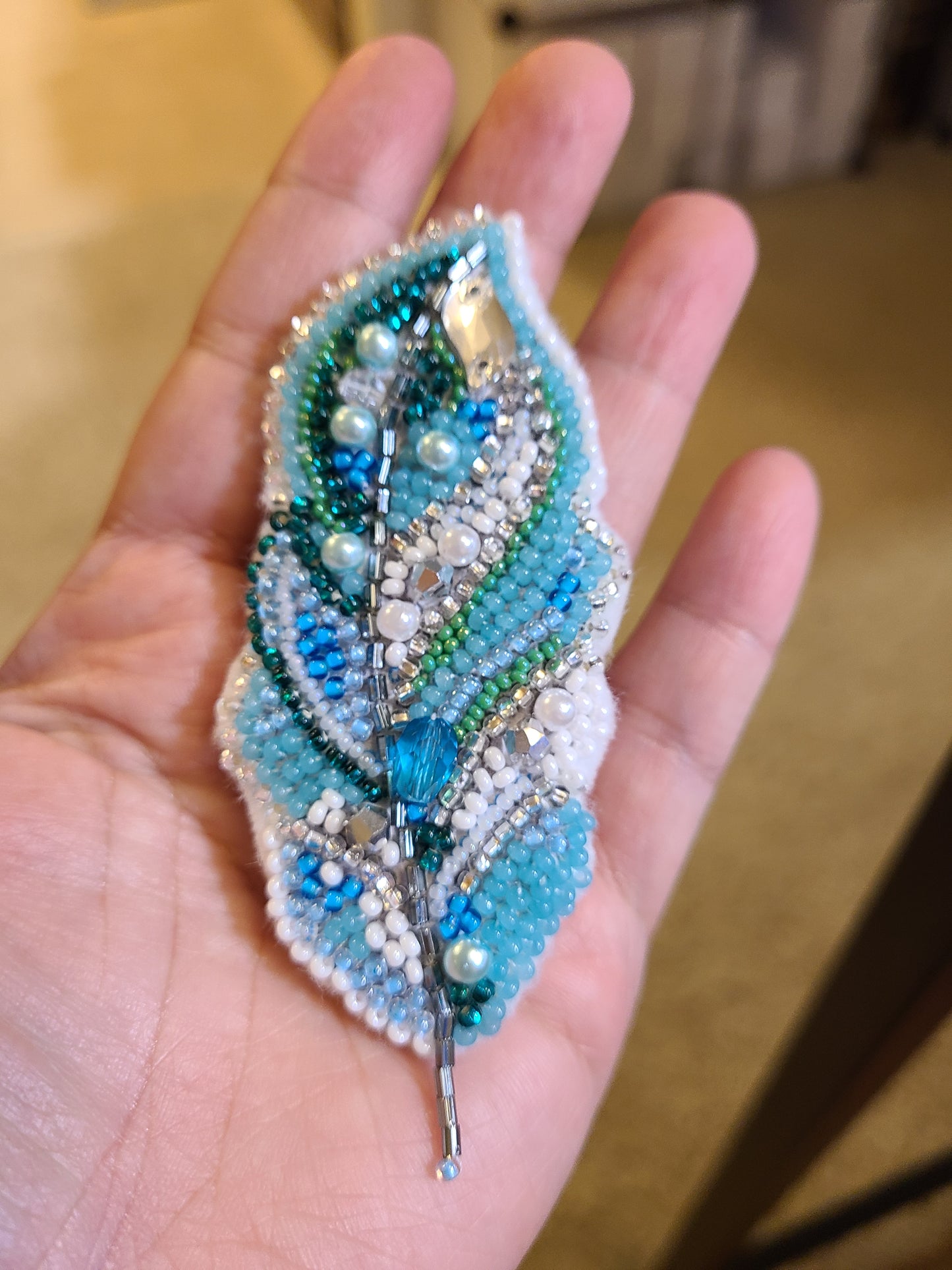 Feather Beaded Embroidery Pin